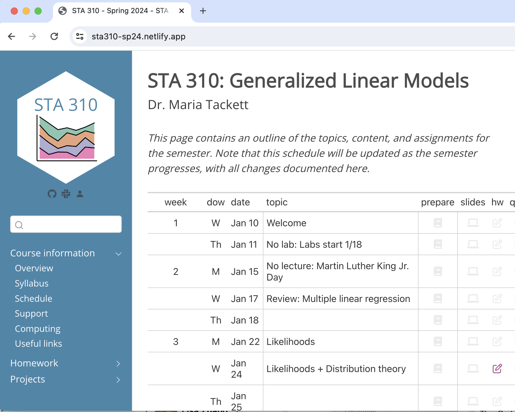 Homepage of STA 310 home page
